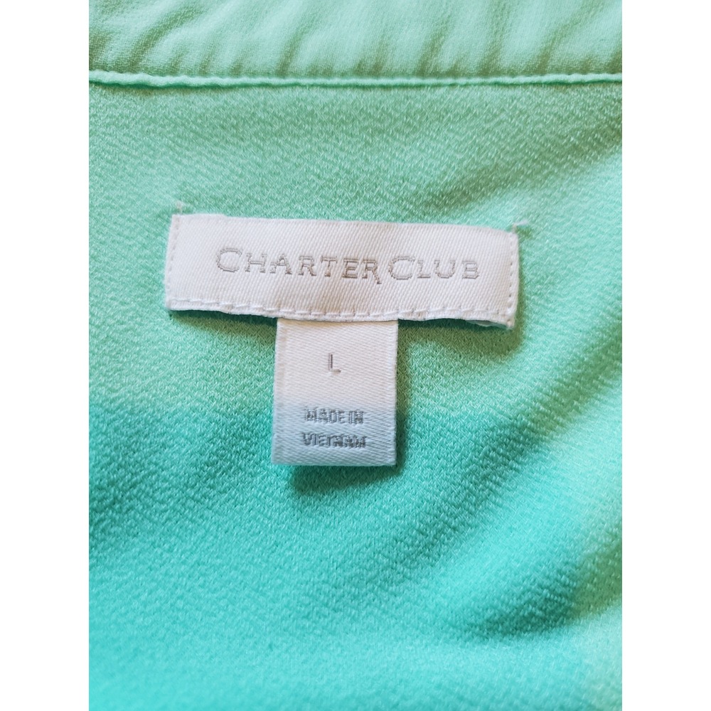 Charter Club Womens Teal Pleated V Neck Button Front Sleeveless Top Size L - Picture 3 of 4
